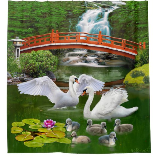 白鳥の家族 シャワーカーテン (正面)