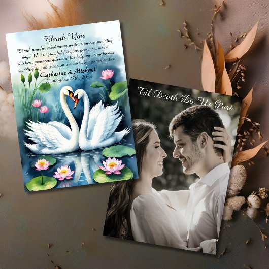 白鳥の愛の水の色の蓮の池結婚の サンキューカード