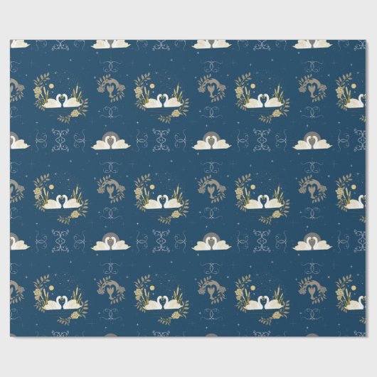 白鳥の愛の海軍と金ゴールドの贈り物 ラッピングペーパー (フラット)