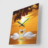 白鳥の愛 スクエア壁時計 (傾斜)