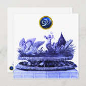 白鳥の戦車とカップケーキブルービーチ結婚式 招待状 (正面/裏面)