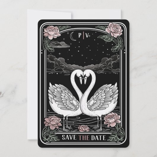 白鳥の歌の結婚式の日付を保存 招待状 (裏面)