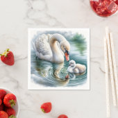 白鳥の母親とシグネット スタンダードカクテルナプキン (インサイチュ)