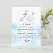 白鳥の水の色ベビーシャワーの招待 招待状 (スタンド正面)