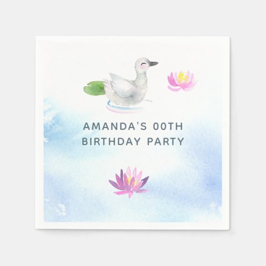 白鳥の水彩画 子供の誕生日会 スタンダードカクテルナプキン (正面)