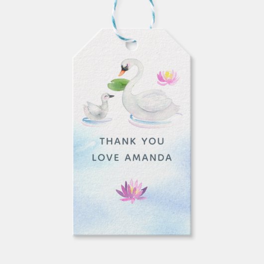 白鳥の水彩赤ちゃんシャワー ギフトタグ (正面)