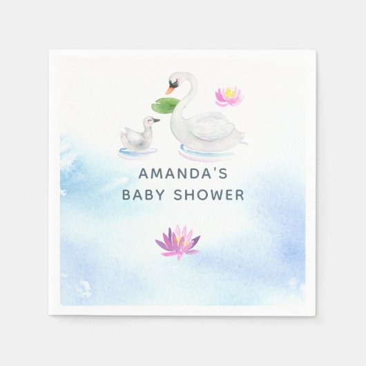 白鳥の水彩赤ちゃんシャワー スタンダードカクテルナプキン (正面)