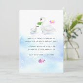 白鳥の水色の子供の誕生日パーティー招待状 招待状 (スタンド正面)