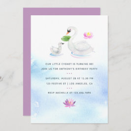 白鳥の水色の子供の誕生日パーティー招待状 招待状