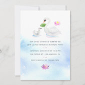 白鳥の水色の子供の誕生日パーティー招待状 招待状 (正面)