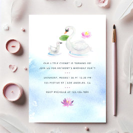 白鳥の水色の子供の誕生日パーティー招待状 招待状