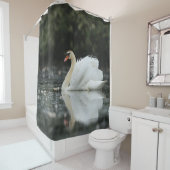 白鳥の水青い白い平和な野生動物 シャワーカーテン (インサイチュ)
