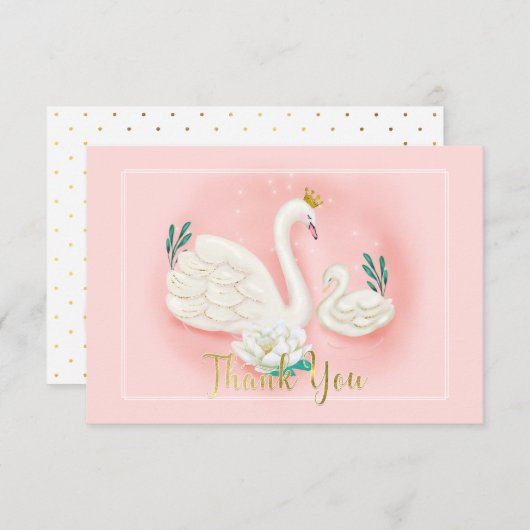 白鳥の池の金ゴールドのピンクのベビーシャワーは感謝していしています エンクロージャーカード (正面/裏面)