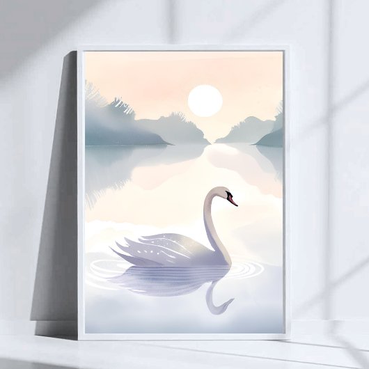 白鳥の湖 | 水彩絵の具で描いた軽やかで明るい絵画 ポスター