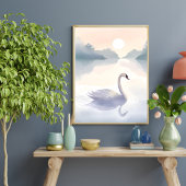 白鳥の湖 | 水彩絵の具で描いた軽やかで明るい絵画 ポスター