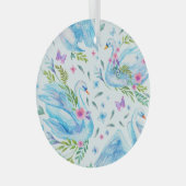 白鳥の湖、水色かわいいシームレスなパターン。 ガラスオーナメント (正面右)