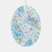 白鳥の湖、水色かわいいシームレスなパターン。 ガラスオーナメント (正面左)