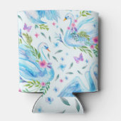 白鳥の湖、水色かわいいシームレスなパターン。 缶クーラー (裏面)