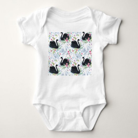 白鳥の湖:水色パステルパターン。 ベビーボディスーツ (正面)