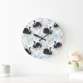 白鳥の湖:水色パステルパターン。 ラージ壁時計 (ホーム)