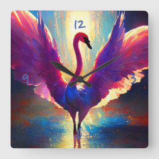 白鳥の目覚め：: スクエア壁時計