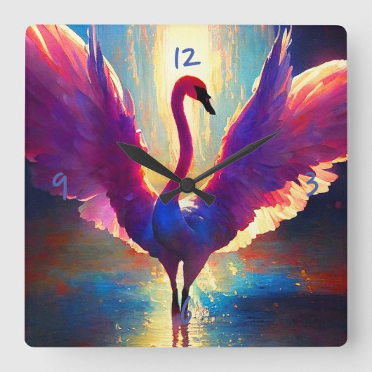 白鳥の目覚め：: スクエア壁時計 (正面)