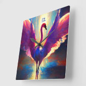 白鳥の目覚め：: スクエア壁時計 (傾斜)