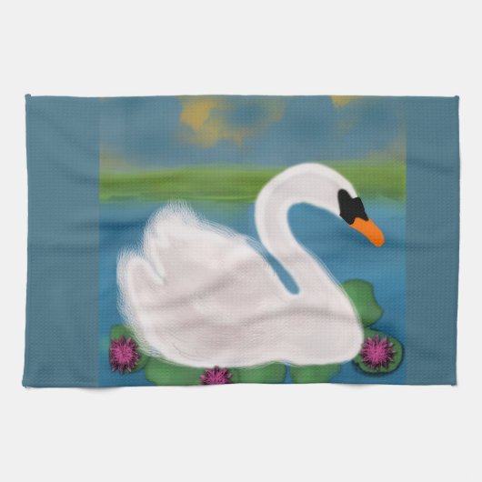 白鳥の絵のハンドタオル キッチンタオル (横)