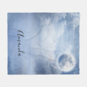 白鳥の美しい青飛んでいるい空 フリースブランケット (正面(横))