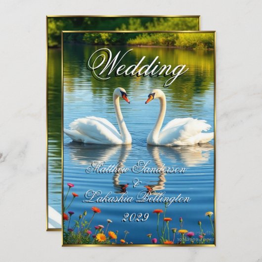 白鳥の美モダン結婚しさ 招待状 (正面/裏面)