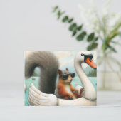 白鳥の花にかわいいリス ポストカード (スタンド正面)