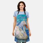 白鳥の花嫁w/ヴェールオンウォーターブルーパーソナライズされたホワイト エプロン (着用した状態)