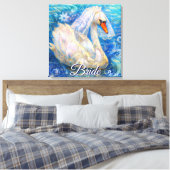 白鳥の花嫁w/ヴェールオンウォーターブルーパーソナライズされたホワイト キャンバスプリント (インサイチュ (寝室))