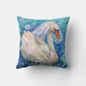 白鳥の花嫁w/ヴェールオンウォーターブルーパーソナライズされたホワイト クッション (裏面)