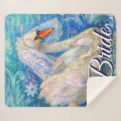 白鳥の花嫁w/ヴェールオンウォーターブルーパーソナライズされたホワイト シェルパブランケット (正面(横))