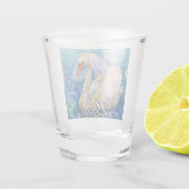 白鳥の花嫁w/ヴェールオンウォーターブルーパーソナライズされたホワイト ショットグラス (裏面)