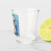 白鳥の花嫁w/ヴェールオンウォーターブルーパーソナライズされたホワイト ショットグラス (右)