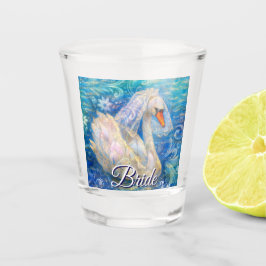 白鳥の花嫁w/ヴェールオンウォーターブルーパーソナライズされたホワイト ショットグラス