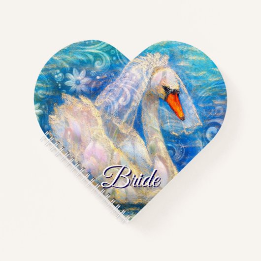 白鳥の花嫁w/ヴェールオンウォーターブルーパーソナライズされたホワイト ノートブック (正面)