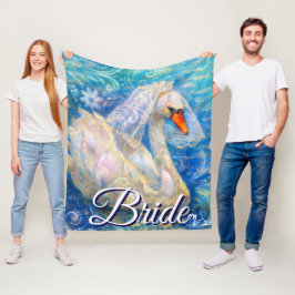 白鳥の花嫁w/ヴェールオンウォーターブルーパーソナライズされたホワイト フリースブランケット