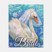 白鳥の花嫁w/ヴェールオンウォーターブルーパーソナライズされたホワイト フリースブランケット (正面)