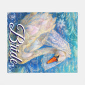 白鳥の花嫁w/ヴェールオンウォーターブルーパーソナライズされたホワイト フリースブランケット (正面(横))