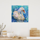 白鳥の花嫁w/ヴェールオンウォーターブルーパーソナライズされたホワイト ポスター (キッチン)