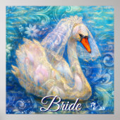 白鳥の花嫁w/ヴェールオンウォーターブルーパーソナライズされたホワイト ポスター (正面)