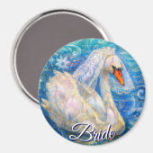 白鳥の花嫁w/ヴェールオンウォーターブルーパーソナライズされたホワイト マグネット (正面/裏面)