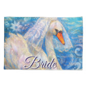 白鳥の花嫁w/ヴェールオンウォーターブルーパーソナライズされたホワイト 枕カバー (裏面)