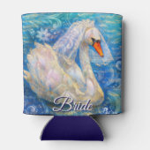 白鳥の花嫁w/ヴェールオンウォーターブルーパーソナライズされたホワイト 缶クーラー (裏面)