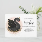 白鳥の誕生日パーティーへの招待 |ブラックと金ゴールド 招待状 (スタンド正面)