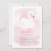 白鳥の誕生日パーティーピかわいらしーエレガント金ゴールド淡い色のピンク 招待状 (正面)