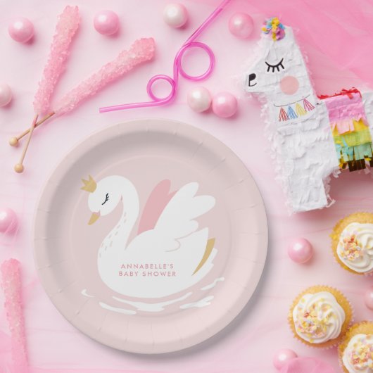 白鳥の赤ちゃんガーリーシャワーピンクのアクアかわいエレガント ペーパープレート (パーティー)